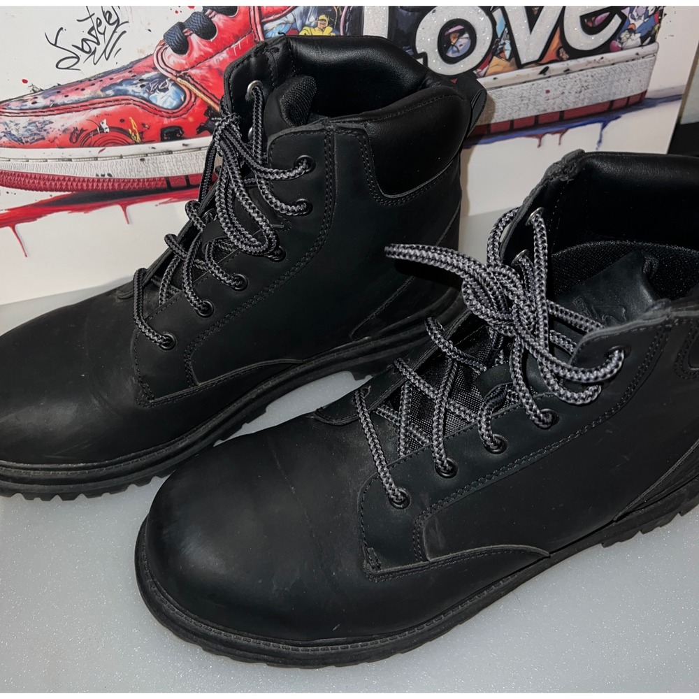 Mens Black Work Boots Lace Up Ankle Lug Sole MNOT42CA017 Size 11 - Picture 6 of 7